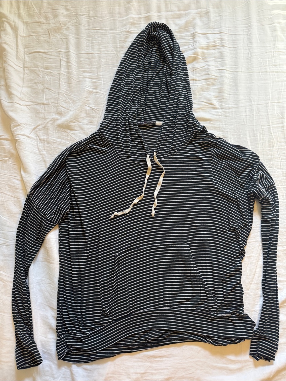 Brandy Melville Black and White Striped Hooded Pullover